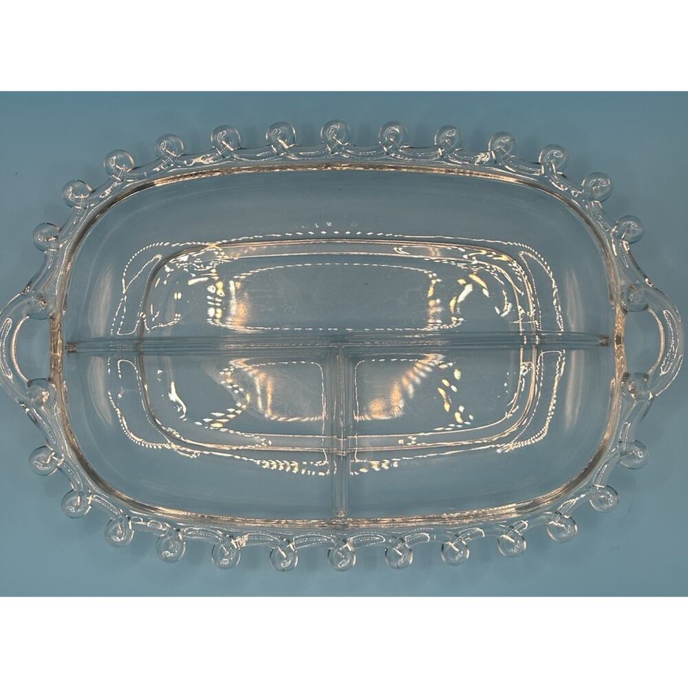 Vintage Heisey Lariat Pattern 3 Part Divided Crystal Glass Relish Celery Dish